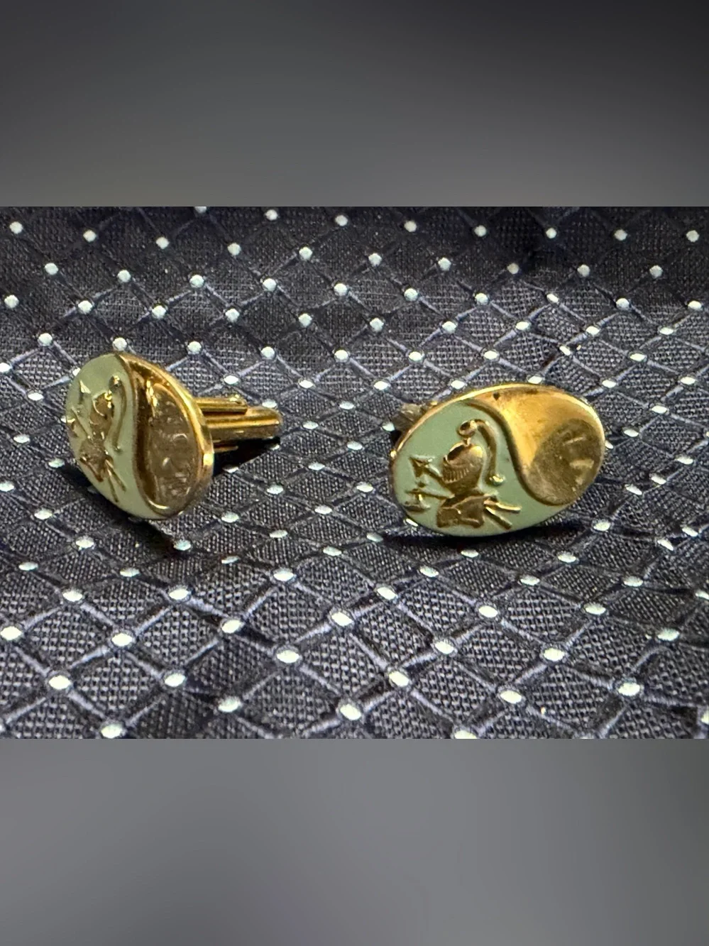 Gold-Tone Green Enamel Crest Cufflinks - Men's Classic Accessory